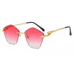(6 PACK) Wholesale Sunglasses New Arrival Leopard Head Metal Polygon Colorful Women Trendy 2024 - BulkSunglassesWholesale.com - Gold Frame Gradient Red