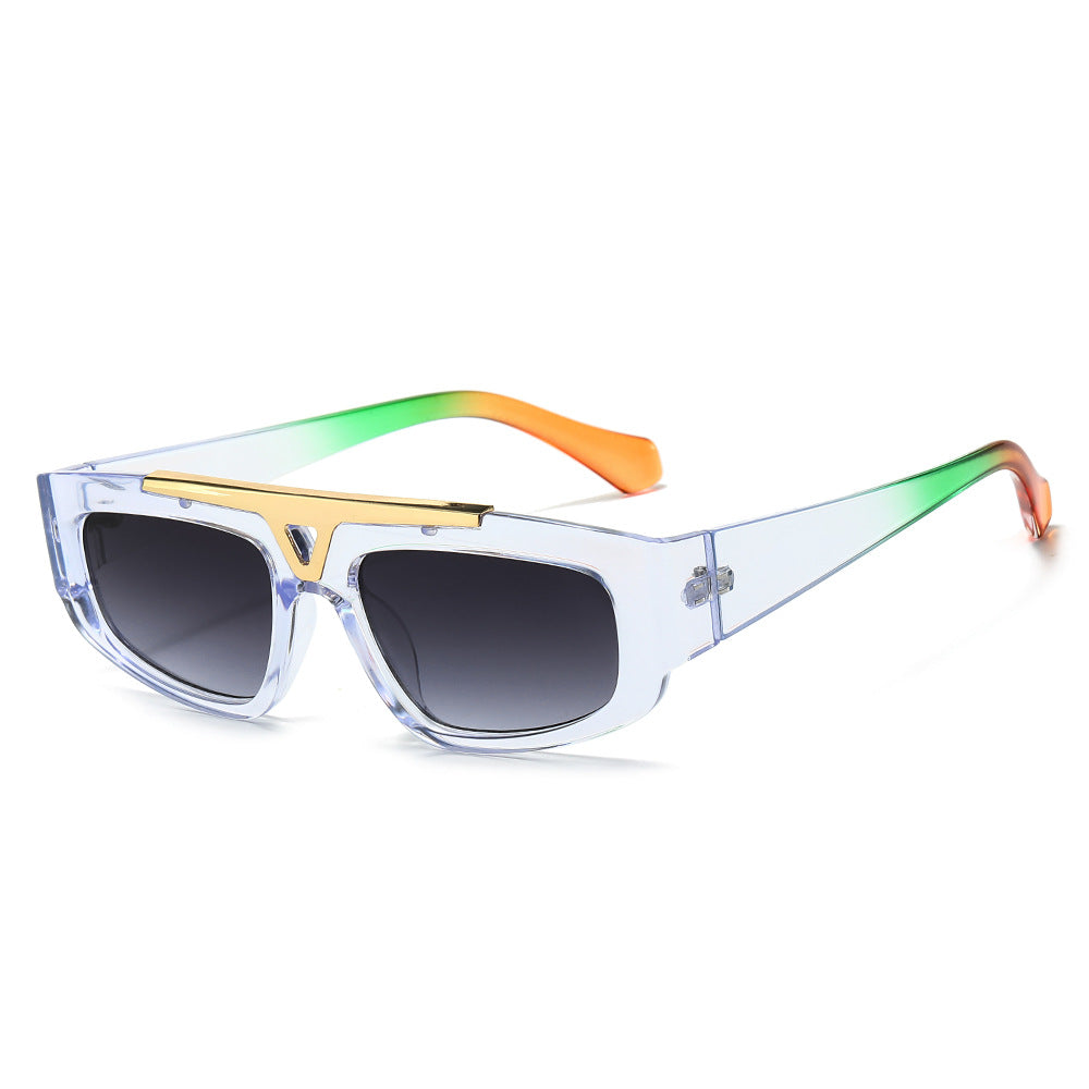(6 PACK) Wholesale Sunglasses New Arrival Small Fashion Unique Metal Hollow 2023 - BulkSunglassesWholesale.com - Transparent Frame Gradient Black Lens