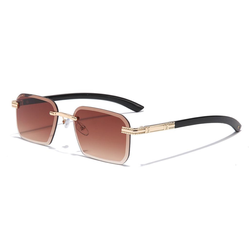 (6 PACK) Wholesale Sunglasses New Arrival Cut Edge Rimless Square Small Women Fashion 2023 - BulkSunglassesWholesale.com - Gold Frame Gradient Tea Lens Frame