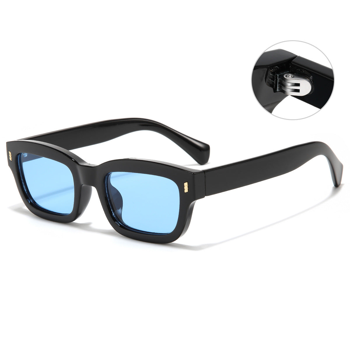(6 PACK) Wholesale Sunglasses Vintage Rivet Small Women 2023 - BulkSunglassesWholesale.com - Shiny Black Frame Blue