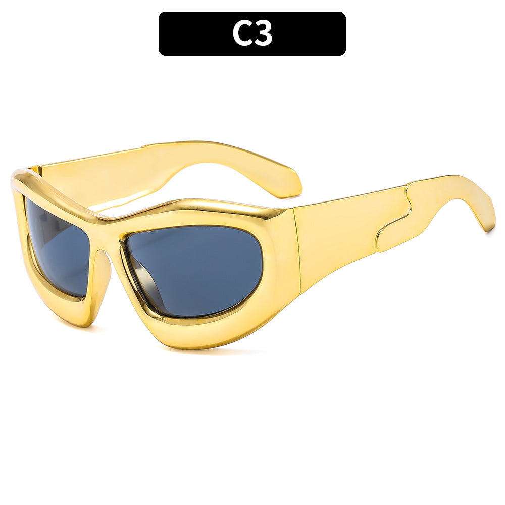 (6 PACK) Wholesale Sunglasses Unique Hip Hop Fashion Trendy 2023 - BulkSunglassesWholesale.com - Gold Frame Black Lens