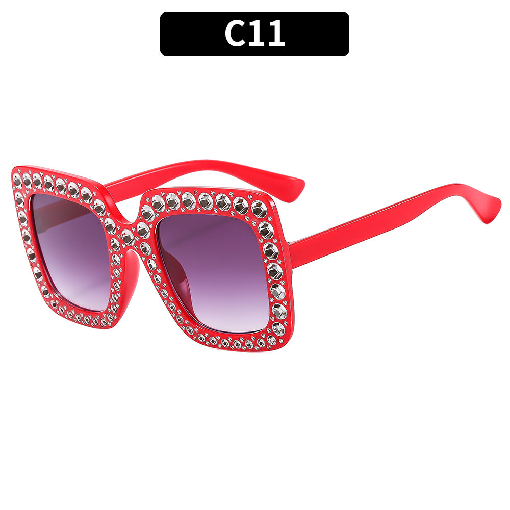 (6 PACK) Wholesale Sunglasses New Arrival Square Rhinestone Fashion Vintage Trendy 2023 - BulkSunglassesWholesale.com - Red Frame Gradient Black Lens