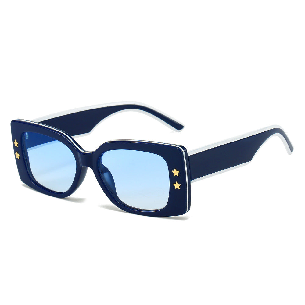 (6 PACK) Wholesale Sunglasses New Arrival Square Fashion Pentagram 2023 - BulkSunglassesWholesale.com - Blue Frame Gradient Blue Lens