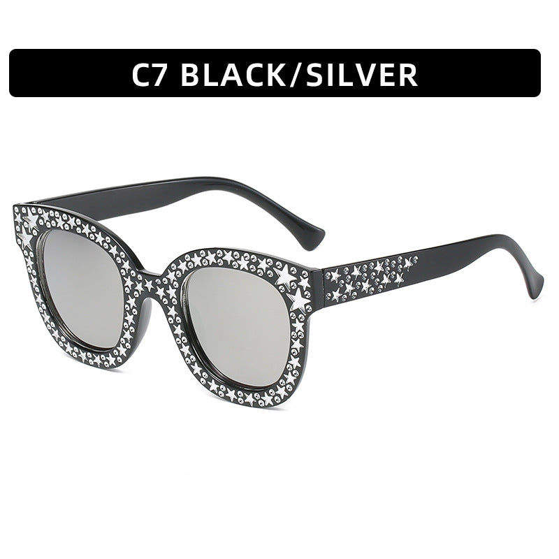 (6 PACK) Wholesale Sunglasses Fashion New Arrival Oversized Square Unique Rhinestone 2023 - BulkSunglassesWholesale.com - Black Frame Mirrored Lens