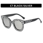(6 PACK) Wholesale Sunglasses Fashion New Arrival Oversized Square Unique Rhinestone 2023 - BulkSunglassesWholesale.com - Black Frame Mirrored Lens