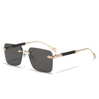 (6 PACK) Wholesale Sunglasses Metal New Arrival Small Cut Edge Rimless Women Men Fashion 2023 - BulkSunglassesWholesale.com - Gold Frame Black Black Lens Gold