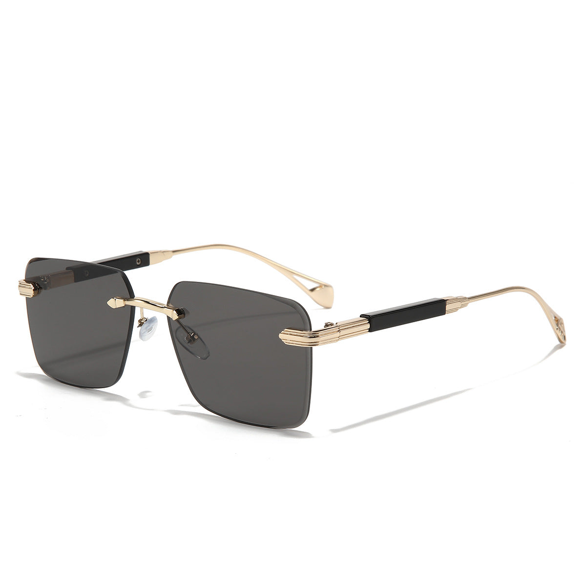 (6 PACK) Wholesale Sunglasses Metal New Arrival Small Cut Edge Rimless Women Men Fashion 2023 - BulkSunglassesWholesale.com - Gold Frame Black Black Lens Gold