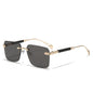 (6 PACK) Wholesale Sunglasses Metal New Arrival Small Cut Edge Rimless Women Men Fashion 2023 - BulkSunglassesWholesale.com - Gold Frame Black Black Lens Gold