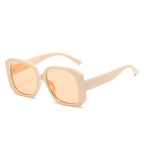 (6 PACK) Wholesale Sunglasses New Arrival Square Unique Oversized Fashion Korean 2023 - BulkSunglassesWholesale.com - Beige White Frame Tea Lens