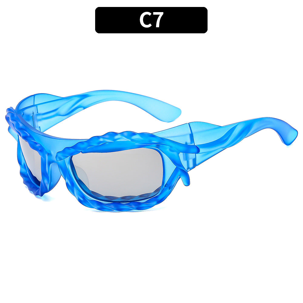 (6 PACK) Wholesale Sunglasses Unique Hip Hop Fashion Trendy 2023 - BulkSunglassesWholesale.com - Blue Frame Mirrored Lens