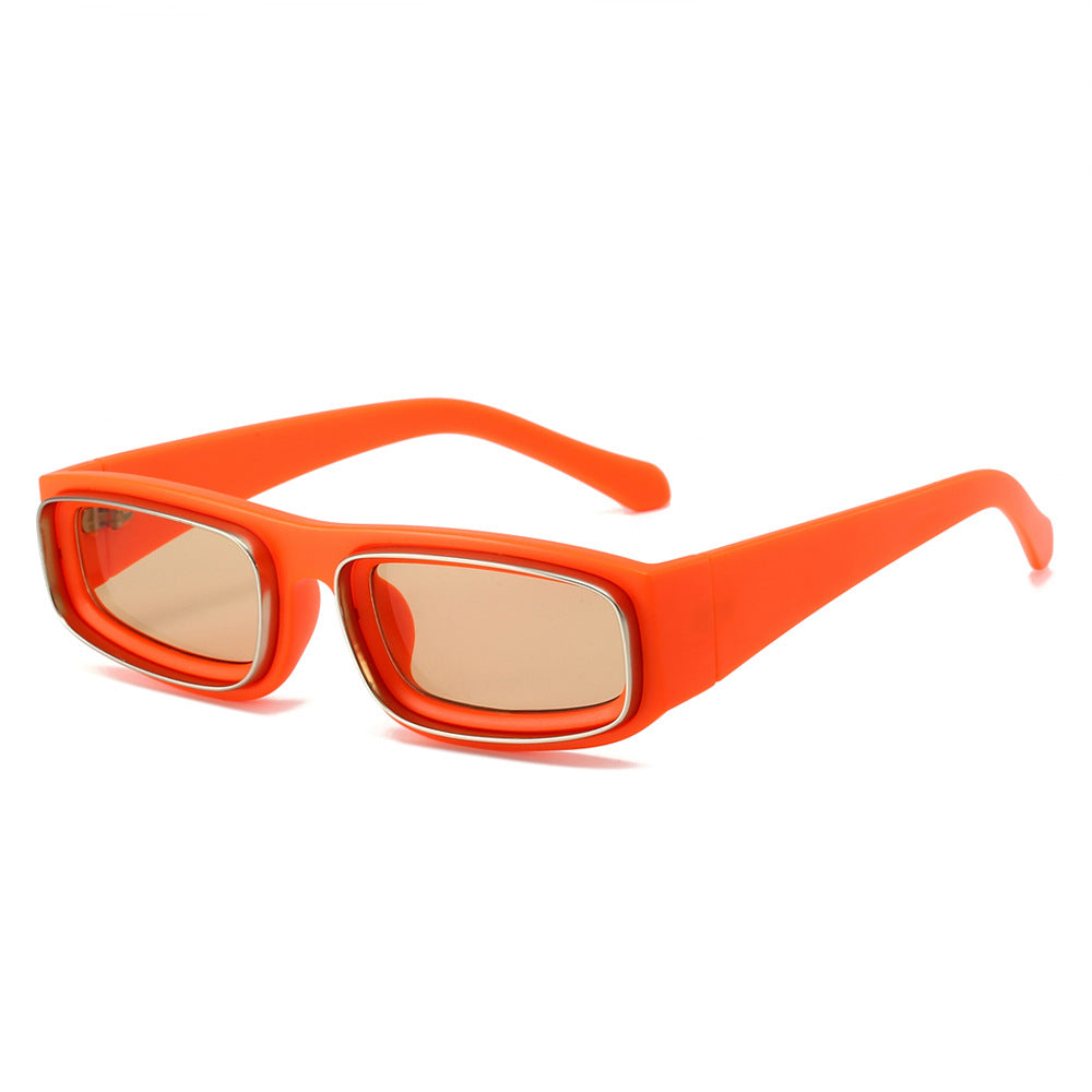 (6 PACK) Wholesale Sunglasses New Arrival Square Unique Metal Fashion 2024 - BulkSunglassesWholesale.com - Orange Frame Orange Lens