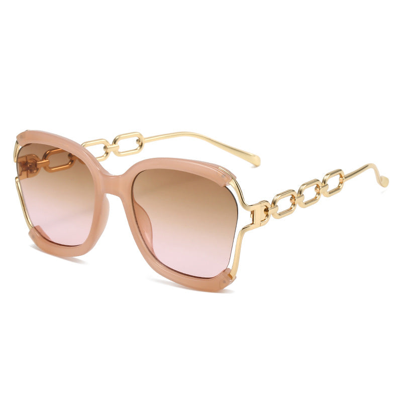 (6 PACK) Wholesale Sunglasses New Arrival Street Fashion Trendy Metal Hollow 2023 - BulkSunglassesWholesale.com - Pink Frame Tea Pink Lens