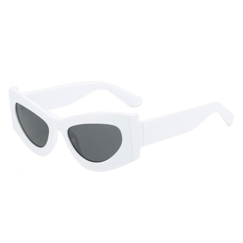 (6 PACK) Wholesale Sunglasses New Arrival Cat Eye Women 2023 - BulkSunglassesWholesale.com - White Frame Black Lens