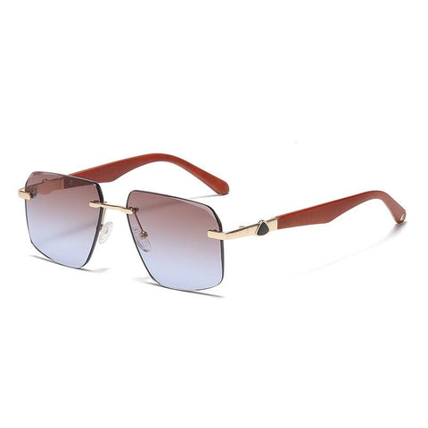 (6 PACK) Rimless Men Wood Wholesale Sunglasses 2022 M922301 - Bulk Sunglasses Wholesale
