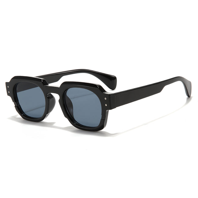 (6 PACK) Wholesale Sunglasses New Arrival Women Square Unique Cut Edge 2023 - BulkSunglassesWholesale.com - Shiny Black Frame Black Grey Hover Image