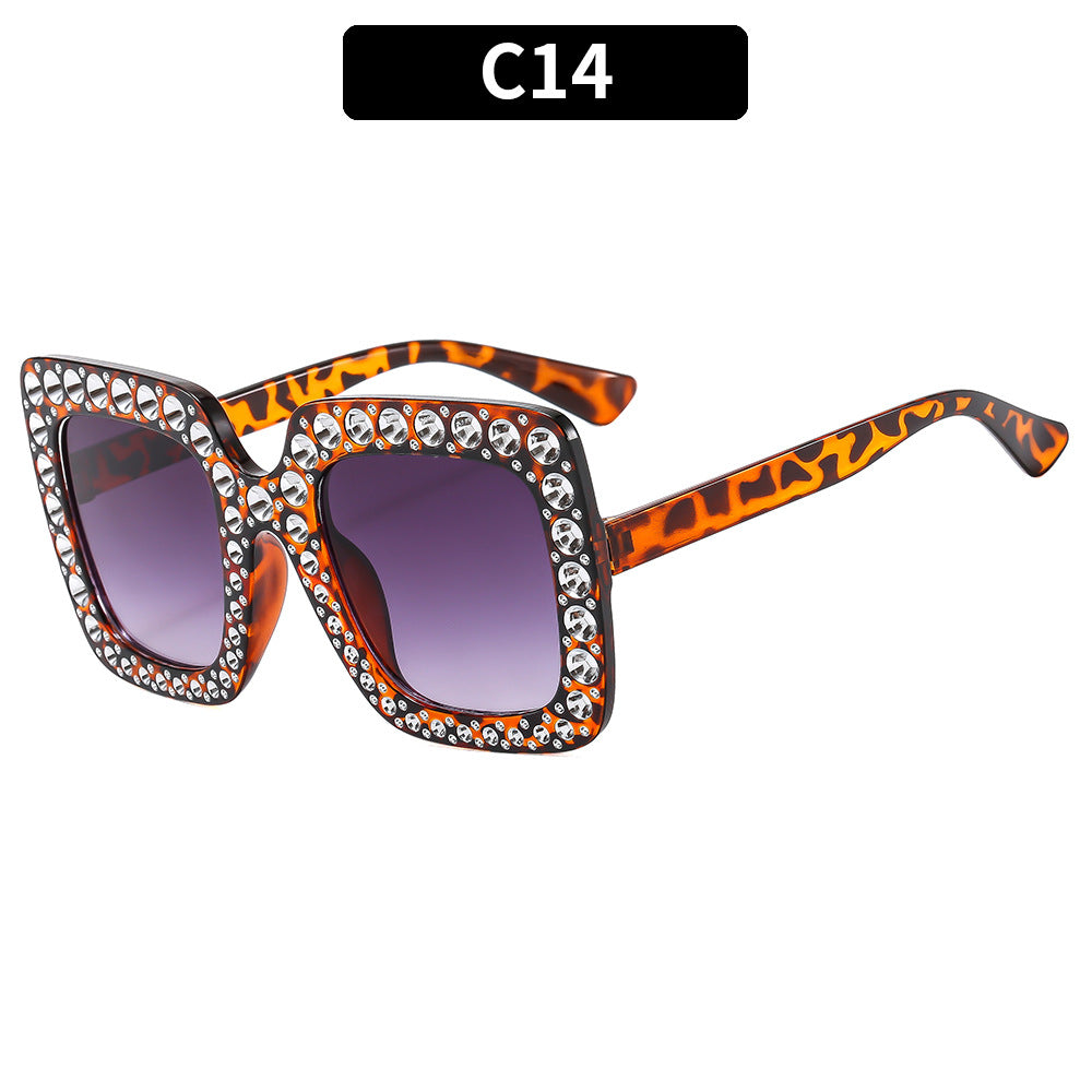 (6 PACK) Wholesale Sunglasses New Arrival Square Rhinestone Fashion Vintage Trendy 2023 - BulkSunglassesWholesale.com - Leopard Print Frame Gradient Black Lens