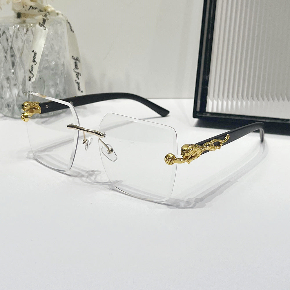 (6 PACK) Wholesale Sunglasses New Arrival Unique Vintage Rimless Wood Grain Square Women Gradient 2024 - BulkSunglassesWholesale.com - Gold Frame Clear Lens