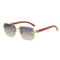 (6 PACK) Wholesale Sunglasses New Arrival Wood Grain Fashion Square Cut Edge Rimless Unique Street 2023 - BulkSunglassesWholesale.com - Grey Tea