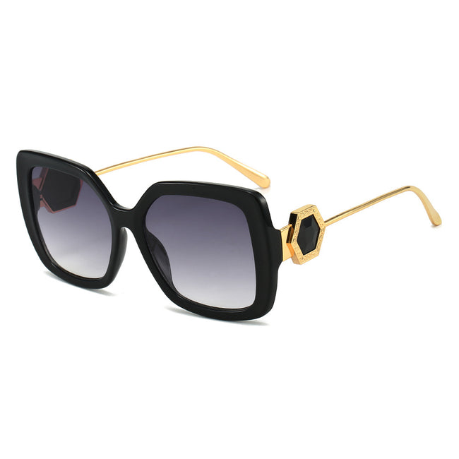 (6 PACK) Wholesale Sunglasses New Arrival Square Unique Square Luxury Rhinestone Fashion 2023 - BulkSunglassesWholesale.com - Black Frame Gradient Black Lens Hover Image