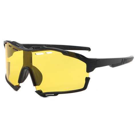 (12 PACK) Wholesale Sports Sunglasses New Arrival Outdoor Sport Unisex Windproof Fashion Polarized Cycling 2023 - BulkSunglassesWholesale.com - Black Frame Yellow Lens