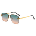(6 PACK) Wholesale Sunglasses New Arrival Square Double Bridge Fashion Unisex Vintage Leopard Head Metal 2023 - BulkSunglassesWholesale.com - Gold Frame Green Orange