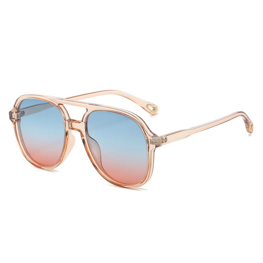 (6 PACK) Wholesale Sunglasses Polarized Unisex Classic Aviator Aviator 2024 - BulkSunglassesWholesale.com - Champagne Frame Blue Red Lens
