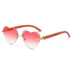 (6 PACK) Wholesale Sunglasses Trendy Rimless Cut Edge New Arrival Heart Colorful 2024 - BulkSunglassesWholesale.com - Gold Frame Gradient Red