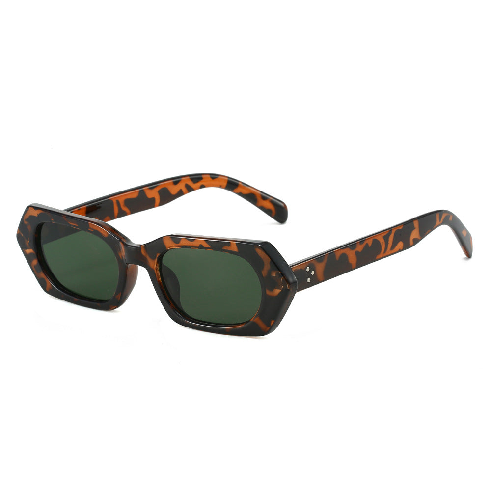 (6 PACK) Wholesale Sunglasses New Arrival Polygon Unique Fashion Women 2023 - BulkSunglassesWholesale.com - Leopard Print Frame Green Lens