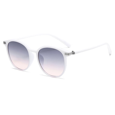 (6 PACK) Wholesale Sunglasses Fashion Korean Round Oversized Women Street Trendy 2024 - BulkSunglassesWholesale.com - White Frame Grey Pink