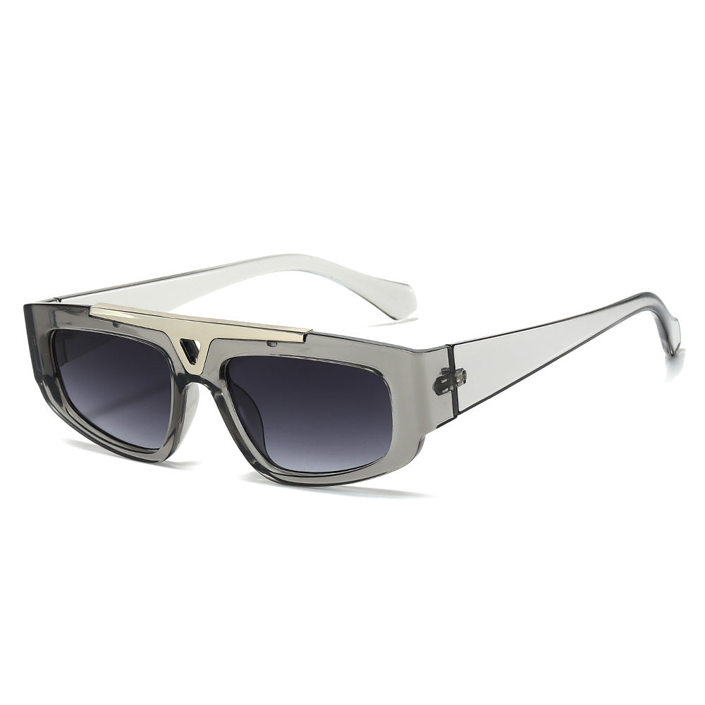 (6 PACK) Wholesale Sunglasses New Arrival Small Fashion Unique Metal Hollow 2023 - BulkSunglassesWholesale.com - Grey Frame Gradient Black Lens