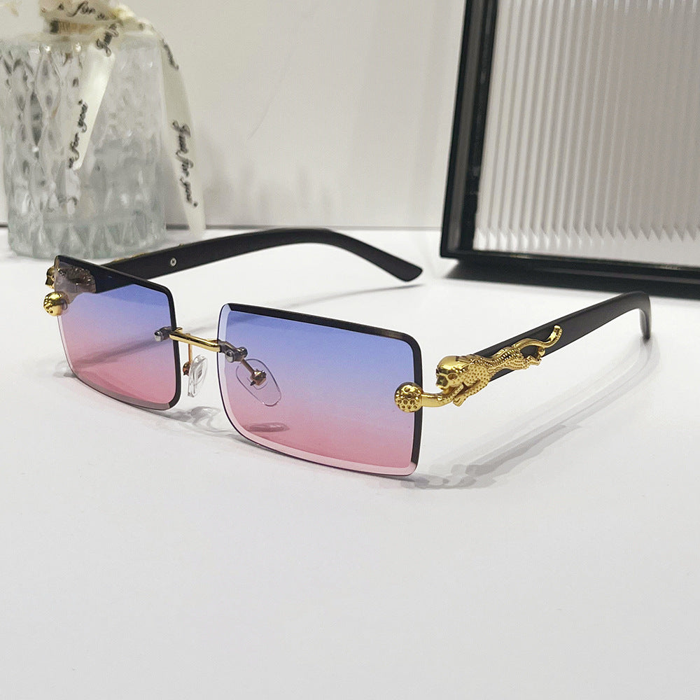 (6 PACK) Wholesale Sunglasses New Arrival Rimless Square Cut Edge Unique Fashion 2024 - BulkSunglassesWholesale.com - Blue Pink Lens