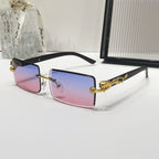 (6 PACK) Wholesale Sunglasses New Arrival Rimless Square Cut Edge Unique Fashion 2024 - BulkSunglassesWholesale.com - Blue Pink Lens