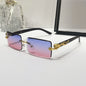 (6 PACK) Wholesale Sunglasses New Arrival Rimless Square Cut Edge Unique Fashion 2024 - BulkSunglassesWholesale.com - Blue Pink Lens