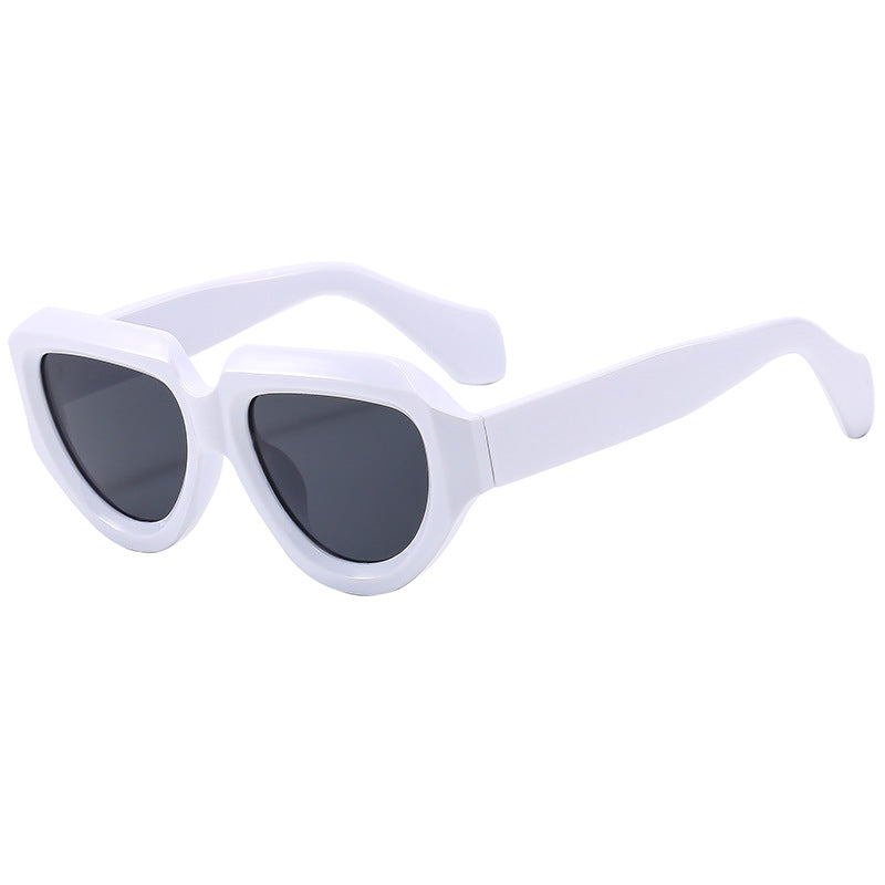 (6 PACK) Wholesale Sunglasses New Arrival Unique Triangle Fashion Unique Women 2023 - BulkSunglassesWholesale.com - White Frame Black Lens