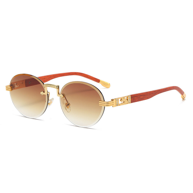 (6 PACK) Wholesale Sunglasses Round Cut Edge Metal New Arrival Rhinestone Street Trendy 2023 - BulkSunglassesWholesale.com - Gold Frame Gradient Tea