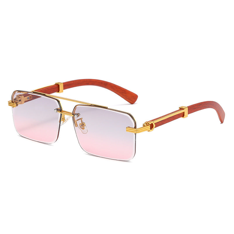 (6 PACK) Wholesale Sunglasses New Arrival Double Bridge Cut Edge Square Trendy 2023 - BulkSunglassesWholesale.com - Gold Frame Grey Pink