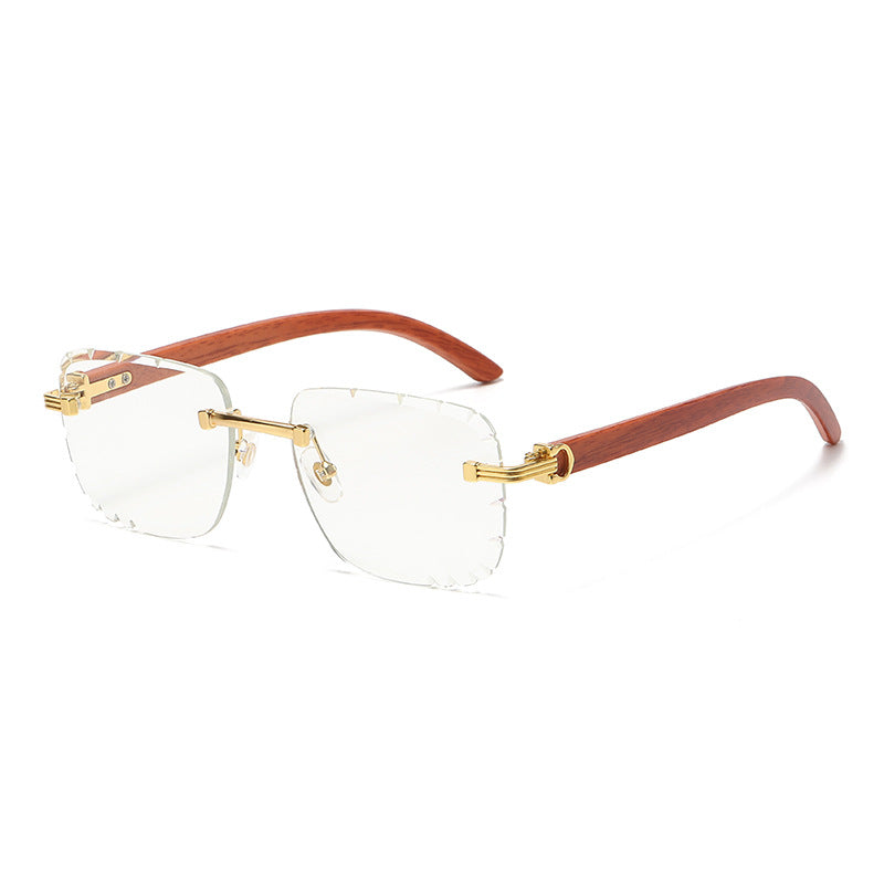 (6 PACK) Wholesale Sunglasses New Arrival Wood Grain Fashion Square Cut Edge Rimless Unique Street 2023 - BulkSunglassesWholesale.com - White