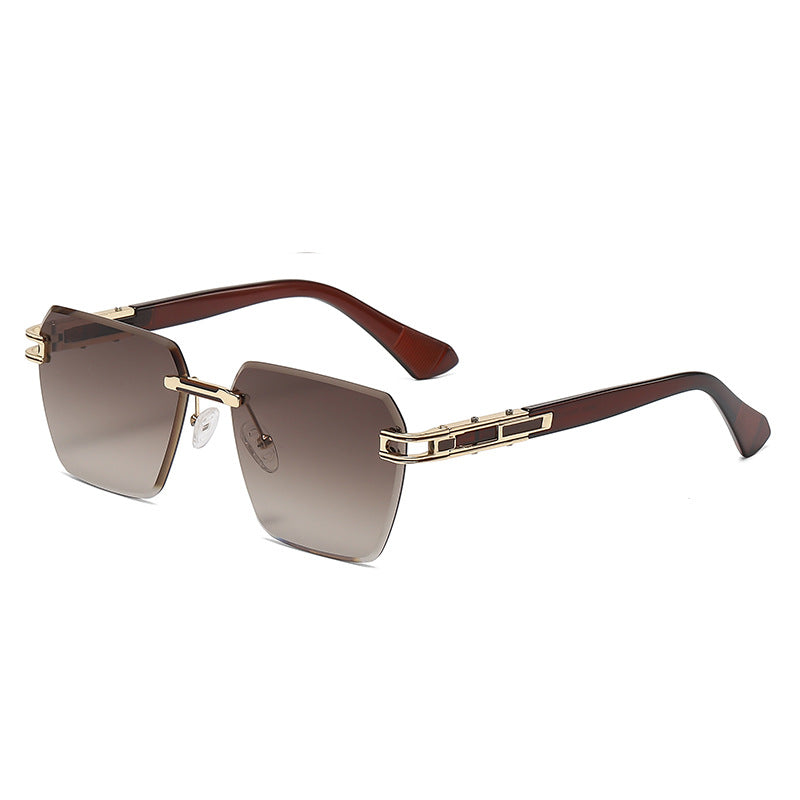 (6 PACK) Wholesale Sunglasses Oversized New Arrival Cut Edge Rimless Trendy 2023 - BulkSunglassesWholesale.com - Gold Frame Tea Lens
