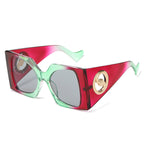 (6 PACK) Wholesale Sunglasses New Arrival Square Unique Oversized Fashion Tai Chi Creative Women 2023 - BulkSunglassesWholesale.com - Green Red Frame Black Lens