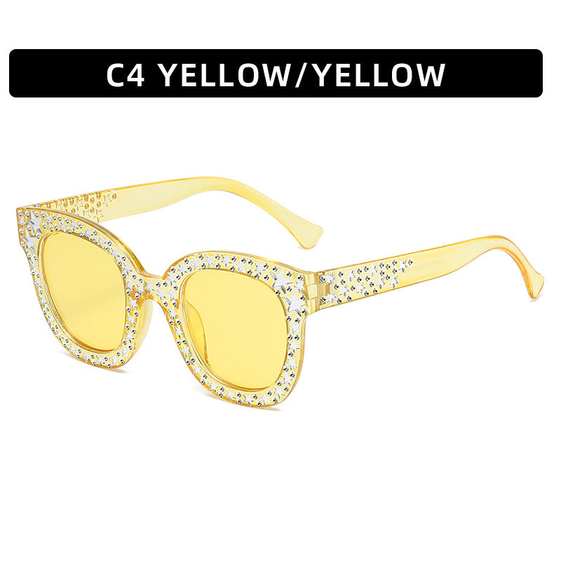 (6 PACK) Wholesale Sunglasses Fashion New Arrival Oversized Square Unique Rhinestone 2023 - BulkSunglassesWholesale.com - Yellow Frame Yellow Lens