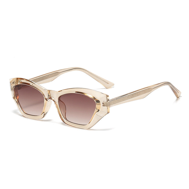 (6 PACK) Wholesale Sunglasses Polygon Cat Eye Wire Core TR New Arrival Hip Hop Street Trendy 2023 - BulkSunglassesWholesale.com - Clear Tea Frame Gradient Tea