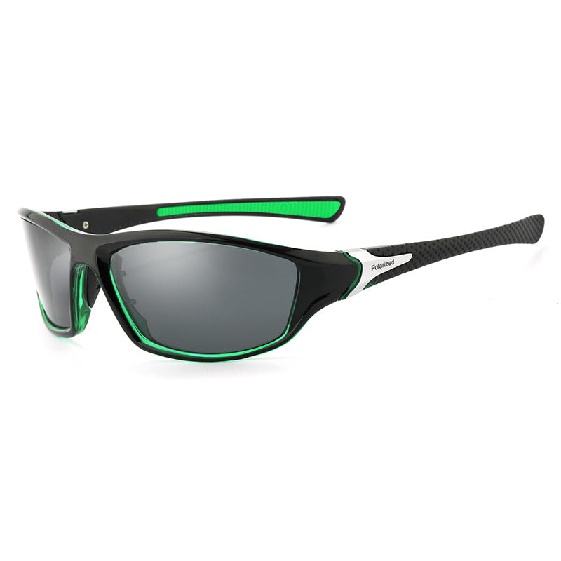 (12 PACK) Wholesale Sports Sunglasses Polarized Sport Fashion Unisex Outdoor Cycling 2024 - BulkSunglassesWholesale.com - Black Frame Black Black Lens Green Temple