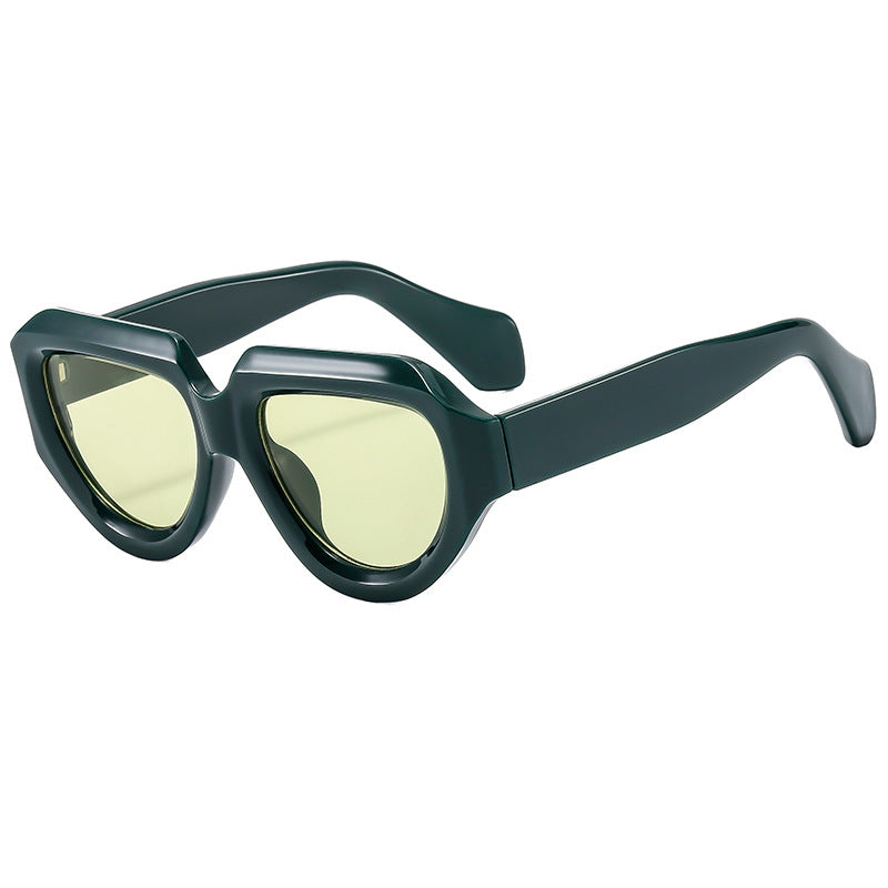 (6 PACK) Wholesale Sunglasses New Arrival Unique Triangle Fashion Unique Women 2023 - BulkSunglassesWholesale.com - Green Frame Green Lens