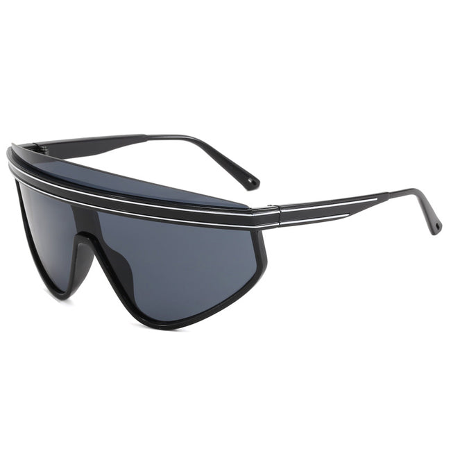 (12 PACK) Wholesale Sports Sunglasses Cyber Punk Sport Unisex Unique Cycling 2023 - BulkSunglassesWholesale.com - Black Frame Black Lens Hover Image