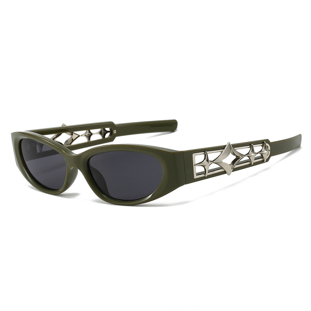 (6 PACK) Wholesale Sunglasses New Arrival Ninja Star Fashion Small Cat Eye Star Fashion 2024 - BulkSunglassesWholesale.com - Green Frame Black Lens