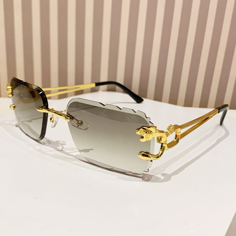 (6 PACK) Wholesale Sunglasses New Arrival Cut Edge Square Rimless Fashion Trendy Women 2024 - BulkSunglassesWholesale.com - Gold Frame Gradient Green Lens