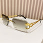 (6 PACK) Wholesale Sunglasses New Arrival Cut Edge Square Rimless Fashion Trendy Women 2024 - BulkSunglassesWholesale.com - Gold Frame Gradient Green Lens