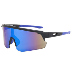 (12 PACK) Wholesale Sports Sunglasses New Arrival Outdoor Windproof Cycling Unisex Sport 2024 - BulkSunglassesWholesale.com - Black Frame Blue Mirrored