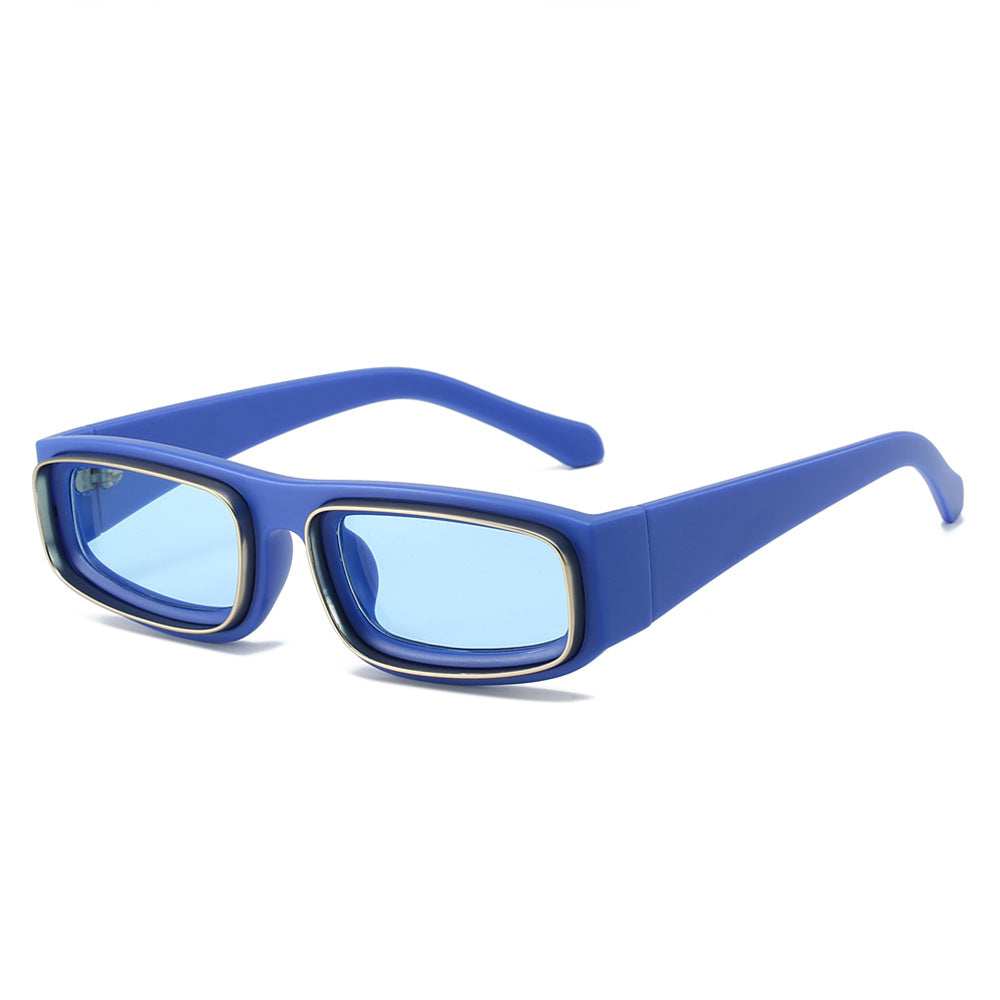 (6 PACK) Wholesale Sunglasses New Arrival Square Unique Metal Fashion 2024 - BulkSunglassesWholesale.com - Blue Frame Blue Lens