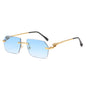 (6 PACK) Wholesale Sunglasses New Arrival Rimless Cut Edge Leopard Head 2024 - BulkSunglassesWholesale.com - Gold Frame Gradient Blue
